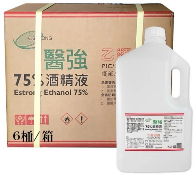 醫強75%酒精液 大容量清潔液 快速清潔雙手 居家辦公適用 衛生防護, 6桶, 4L