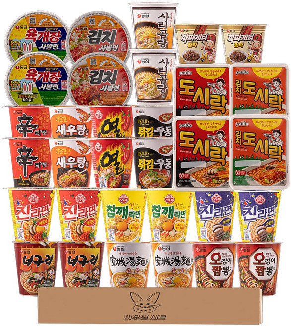[여우별] 소컵 라면 16종 32개입 (육개장 김치사발면 도시락 김치도시락 신라면 새우탕 열라면 짜파게티범벅 진라면매운 진라면순한 참깨 튀김 너구리매 안성 오짬 사리)