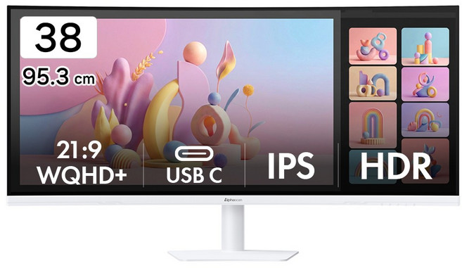 알파스캔 3824QW 38인치 울트라와이드 WQHD+ IPS C타입 PD 15W 화이트 높낮이 무결점 HDR 모니터, 95.3cm, 3824QW (무결점)
