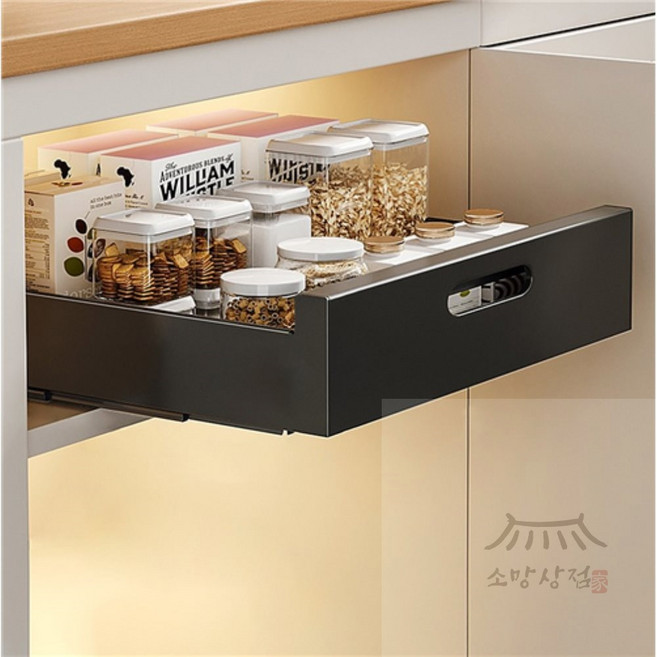 소망상점 슬라이딩 레일 선반(35cm) (블랙) 인출망장