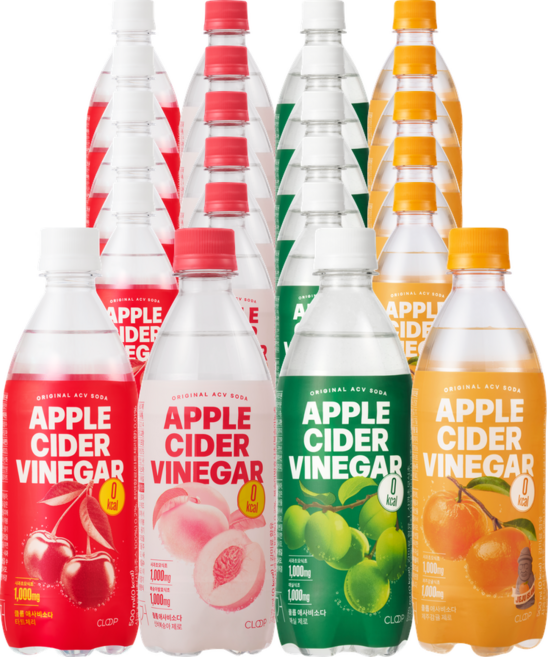클룹 애사비소다 4종 세트 (체리+신비복숭아+매실+감귤), 24개, 500ml