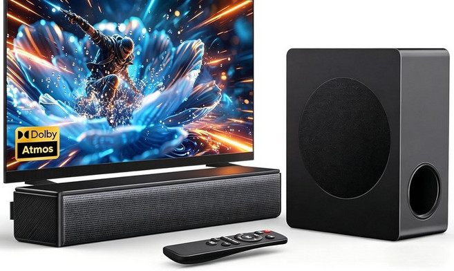 GEOYEAO 2.1 CH 사운드 바서브우퍼 포함 스마트 TV용 100W 바 돌비 애트모스 서라운드 시스템 조정 가능한 홈 시어터 블루투스 스피커 TV프로젝터PC용