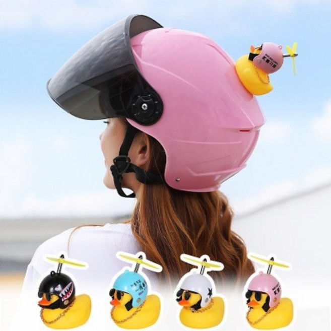 프로펠러 헬멧 러버덕 호른 오리 인형 자전거 led 벨, 핑크스타 sc615, 1개