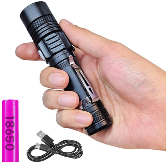 82g 가벼운 초강력 LED 손전등 충전식 휴대용 후레쉬 괴물 써치라이트, 1개, 블랙