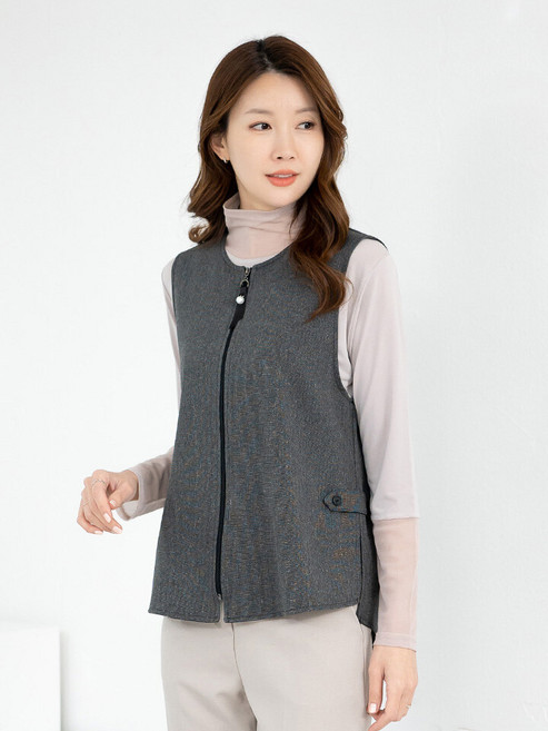 모슬린 엄마옷 조끼 라운드 집업 603FGH013 마담/중년여성/빅사이즈/50대/60대