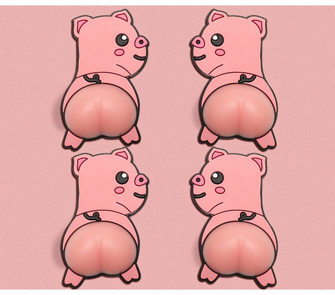 투하프 쫀득쫀득 엉뎅이 캐릭터 자동차 문콕방지 PVC 스티커 4P, 4개, 피그