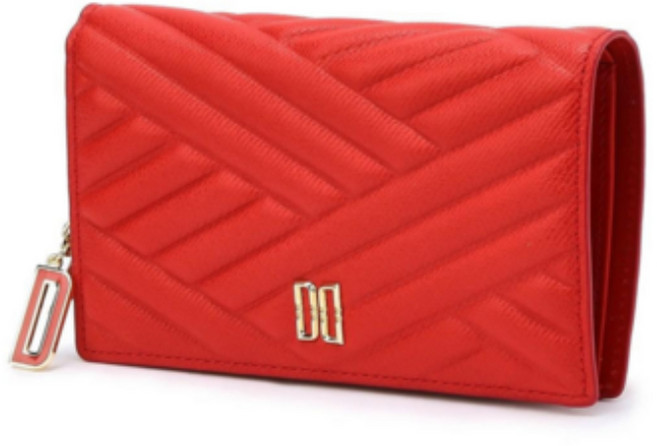닥스 여성 레드 천연 소가죽 칼라일 엠보 골드 DD 장식 2단 중지갑