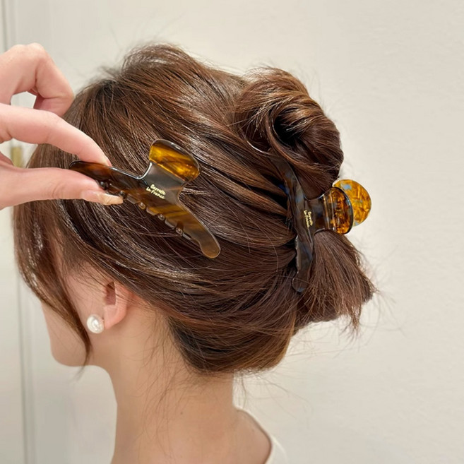 라키샵 프랑스 마블 자개 호피 헤어 집게핀 프렌치 올림머리 반묶음 반머리 9cm