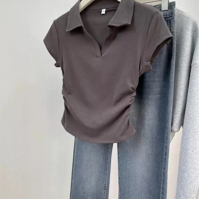 해피유통 14세 이상 어린이 봄여름 트렌디 카라 반팔 티셔츠 심플 캐주얼 디자인 XG08