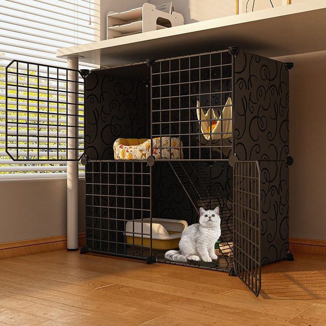 Tiger Pavilion 고양이용 초대형 케이지 2단, 블랙, 1개