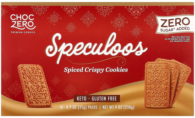 ChocZero 프리미엄 Cookies 스페퀼로스 스파이스 크리스피 쿠키 10팩 각 25g(0.9온스)