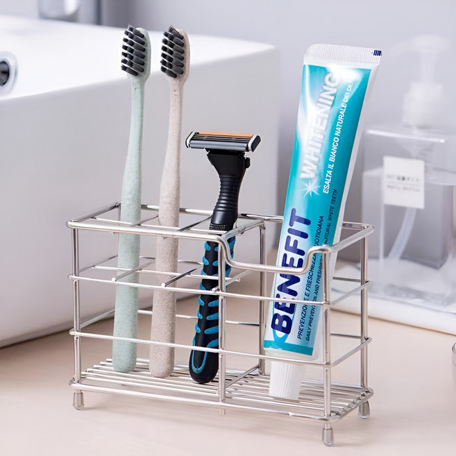 [비블럭] 투웨이 스텐 칫솔 치약 면도기 꽂이 다용도 벽걸이 거치대 (4구/6구), 투웨이 칫솔거치대 - 4구, 1개