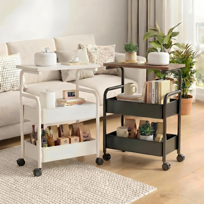 센로이 튼튼한 트롤리 이동식 회전 카트, 블랙, 3단