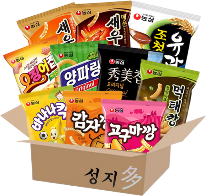 농심 과자 10종 세트, 1세트, 바나나킥, 감자깡, 고구마깡, 수미칩, 양파링, 새우깡, 조청유과, 오징어집, 조청유과, 오징어집