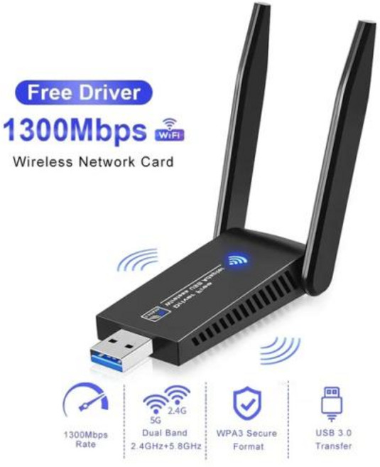 1200Mbps 무선 네트워크 카드 USB 와이파이 어댑터 2.4G 5G 듀얼 밴드 와이파이 USB 3.0 랜 이더넷 동글 안테나 노트북 데스크탑용, 1개, 3) 1300Mbps USB3.0