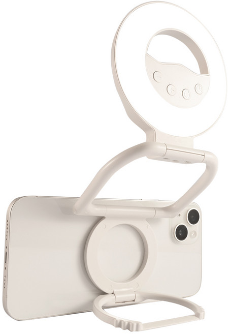 RYNOVEX 맥세이프 무선 링라이트 2in1다용도 휴대폰 셀카조명 마그네틱 LED 조명등/360도 회전/스탠드/갤럭시Z폴드 호환, 1개, 화이트