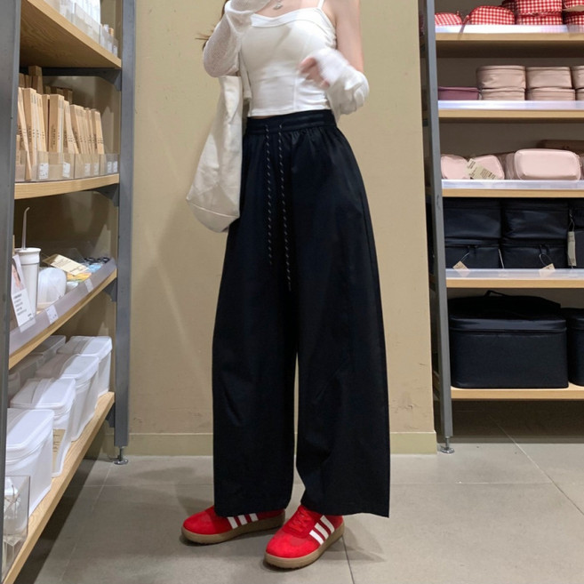 SAHINER 여성 밴딩 와이드 9부 팬츠 루즈핏 캐주얼 여름용 AKZ24