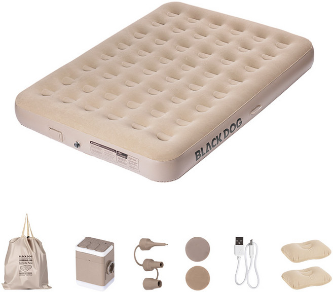 BLACKDOG 플로잉 클라우드 자동 팽창식 에어 매트 더블 + 에어펌프 CBD2550WS040, 라이트 브라운