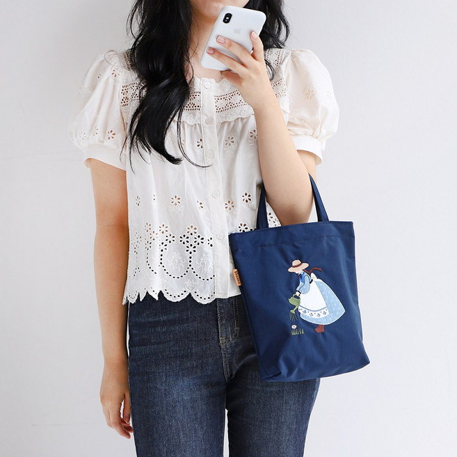 미모양 여성 사각 미니 자수 지퍼 에코백 여자 고급 천 가방