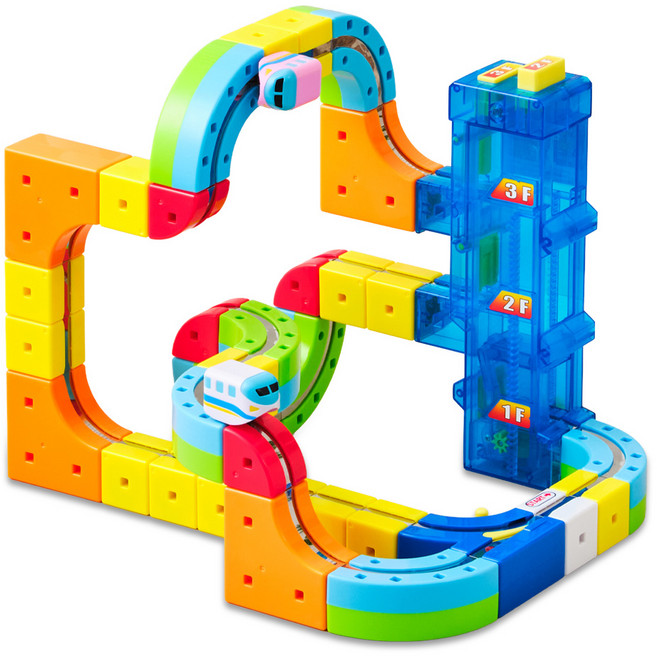 선스마일 레일큐브 엘리베이터 자석기차 블럭 장난감, 1세트, 혼합색상