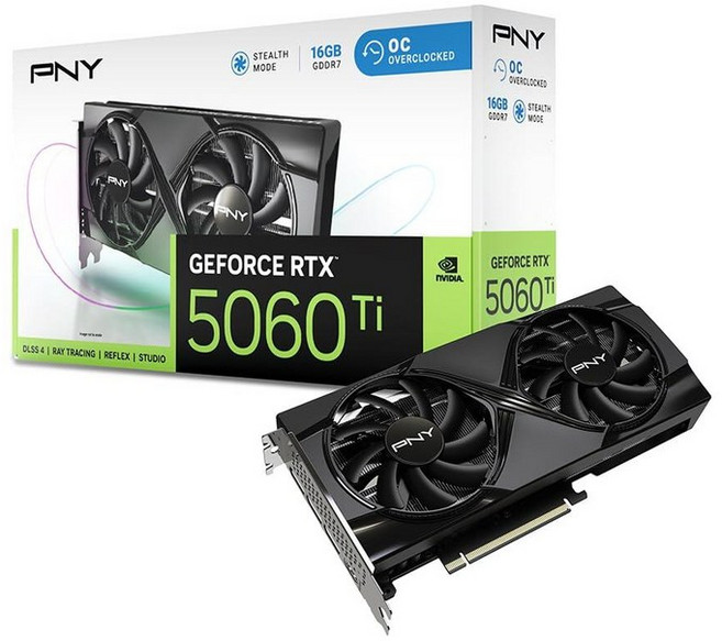 PNY NVIDIA GeForce RTX 5060 Ti OC 듀얼 팬 그래픽 카드 (16GB GDDR7 128비트 부스트 속도: 2692 MHz SFF-Ready PC, 16GB Dual Fan OC