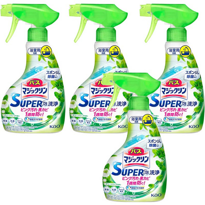 花王 魔術靈 浴室防霉泡沫清潔劑 綠草香, 350ml, 4瓶