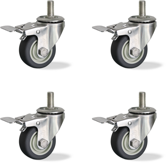 스텐바퀴 3인치(7.5cm) 볼트5/8 회전 토탈앞브레이크 우레탄바퀴 서스 304 SUS 4개1세트, 1세트