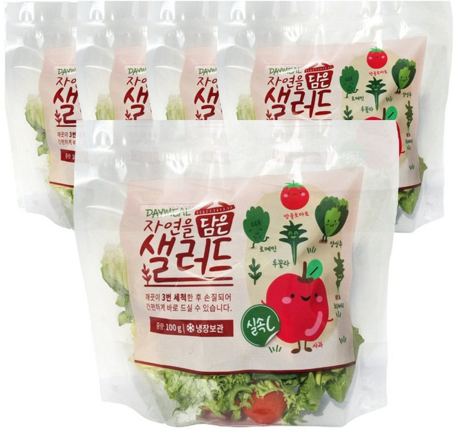 데이밀 자연을담은 샐러드 실속C 사과 방울토마토 국내산 채소샐러드 100g, 5개
