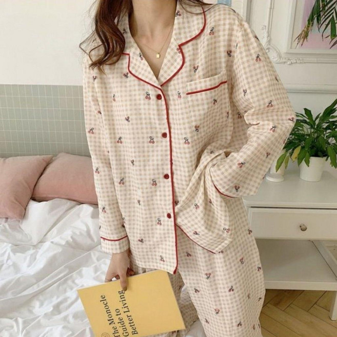 女款長袖睡衣套裝 春秋家居服
