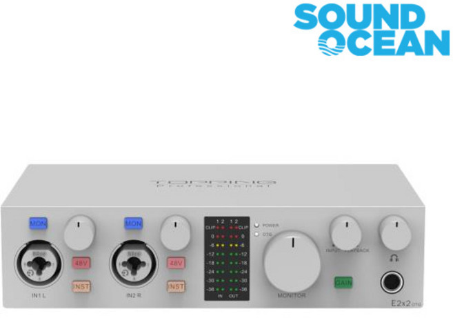 토핑 USB 오디오 인터페이스 TOPPING Professional USB Audio Interface, E2x2 OTG 화이트, 1개