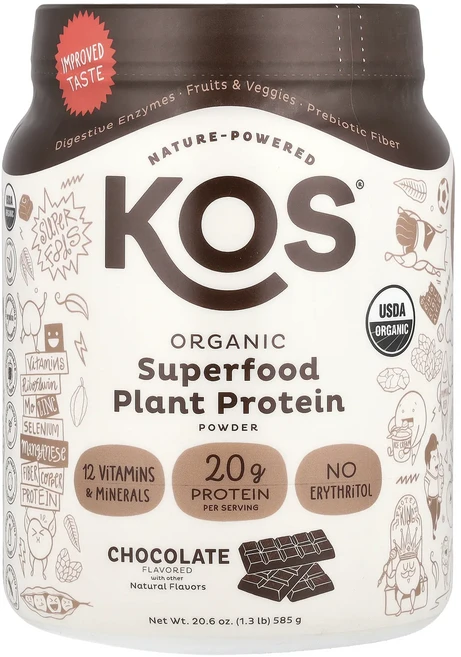 새해 건강을 선물하세요 KOS 유기농 슈퍼 푸드 식물성 단백질 분말 초콜릿 585g(1.3lb) 특별관리진행, KOS유기농슈퍼푸드식물성단백질분말초콜릿585g13lb, 585g, 1개 - 쿠팡