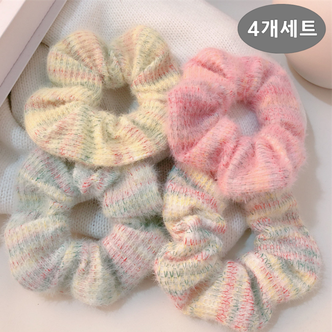 니트 곱창머리끈 파스텔 스크런치 겨울 곱창밴드 4개 세트