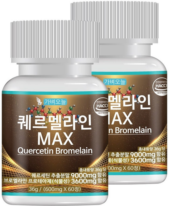 퀘르세틴 브로멜라인 케르세틴 퀘르멜라인 식약처 인정 600mg 60정, 2개