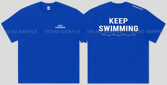 KEEP SWIMMING 短袖T恤 夏季, 1個, 寶藍色XL 建議140-160斤