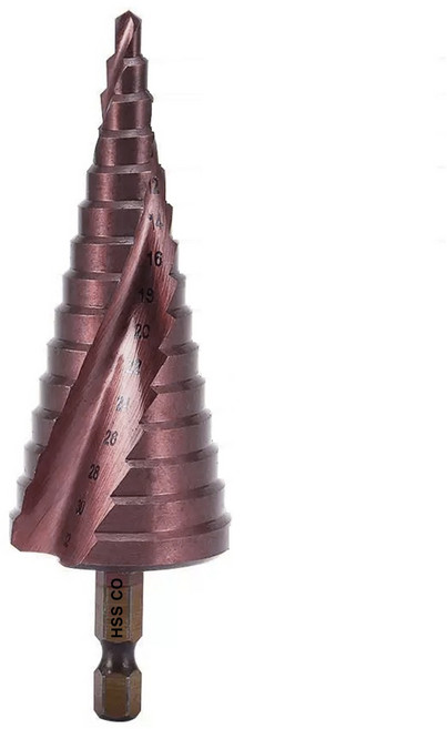 망고테크 코발트 스텝드릴비트 4-32mm 육각 스테인레스 홀가공 스텐홀쏘 서스 기리 철기리 금속 목재 스텝기리 철판타공 스텐판타공 계단식타공, 1개