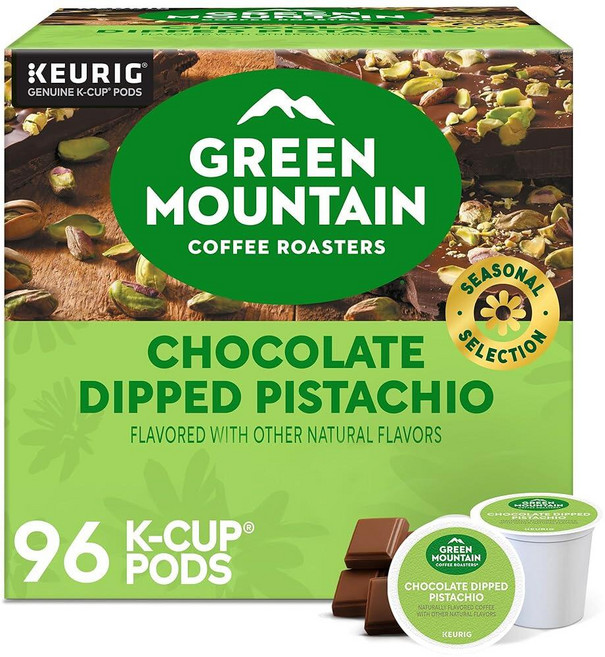 Green Mountain Coffee Roasters 초콜릿 딥 피스타치오 맛 커피 1인용 큐리그 K컵 포드 96개 포드 (24개 4팩)
