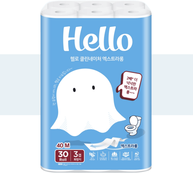 헬로 클린네이처 엑스트라롱 화장지, 40m, 30롤, 1개