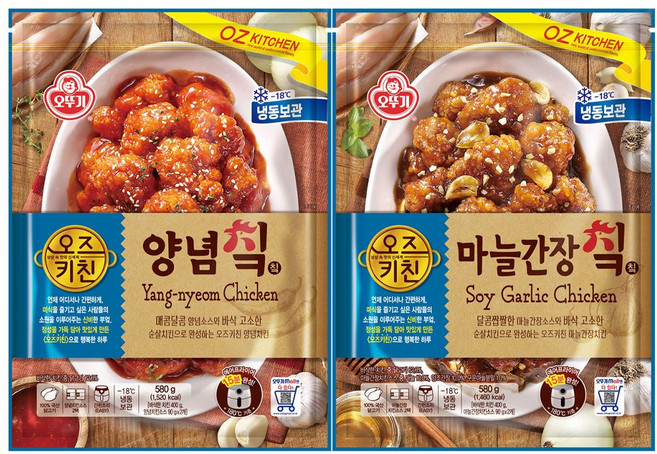 오뚜기 오즈키친 순살치킨 2종 마늘간장치킨 1개 + 양념치킨 1개 1세트, 580g