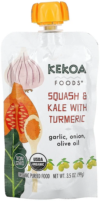 Kekoa 유기농 퓨어드 이유식 스쿼시 및 케일 강황 함유 99g(3.5oz) Kekoa (케코아), Kekoa, 유기농 퓨어드 이유식, 스쿼시 및 케일,, 99g, 1개 - 쿠팡