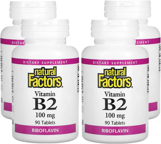 네츄럴팩터스 비타민B2 리보플라빈 100mg 90정, 4개 - 쿠팡