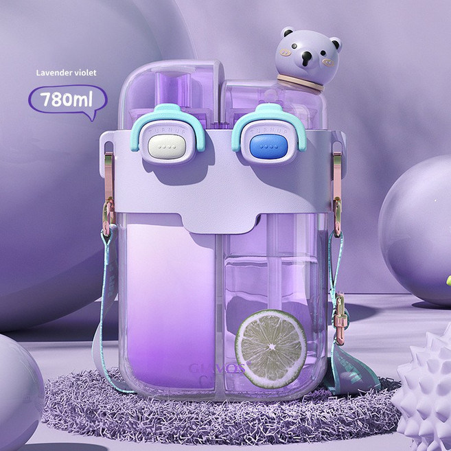 원터치 물병 어깨 끈 물통 휴대용 물통 스포츠 헬스 물통 보틀, 자주색-780ML, 1개