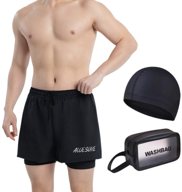 코코드림 남자수영복 반바지 래쉬가드 일체형 [워터팬츠 + 수모 + 수영가방] 3종 세트 남성수영팬츠 5부 수영바지 보드숏