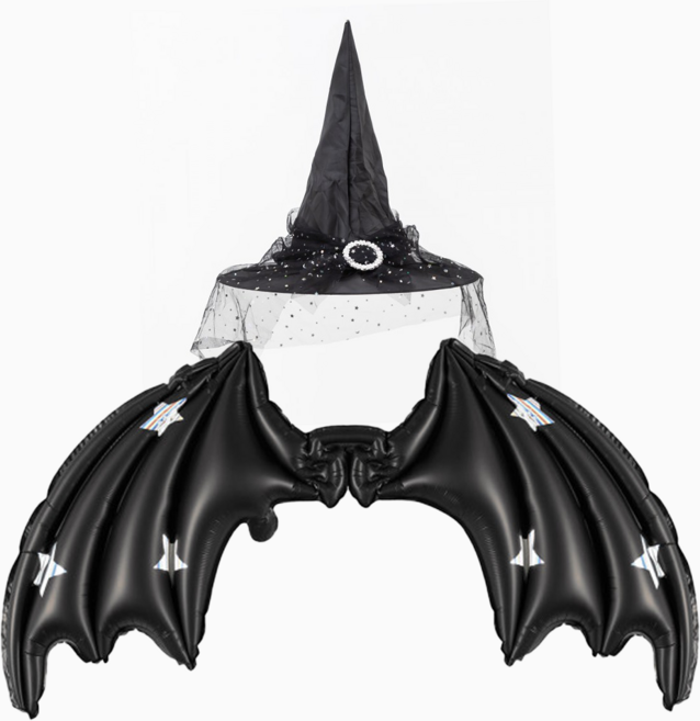 하하홈파티 할로윈 마녀 코스튬 모자 + 날개풍선 세트, 1세트