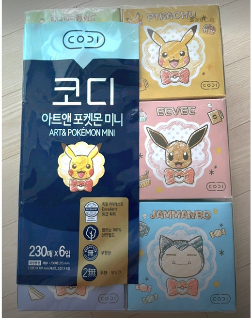쌍용씨앤비 CODI 포켓몬 아트앤 천연펄프 미니 각티슈 230매, 6개입, 1개