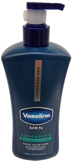 Vaseline 맨 24아워 모이스처 바디 & 페이스 로션, 600ml, 1개