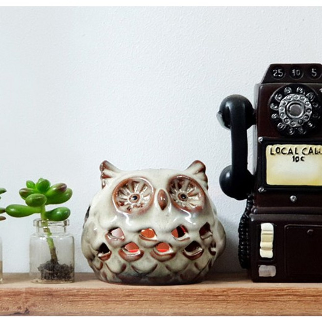 싱글 부엉이 도자기 캔들홀더