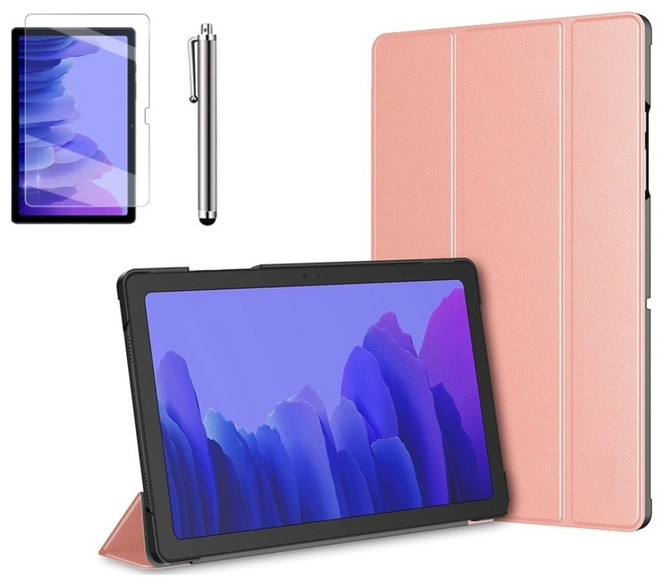 갤럭시탭A7 10.4 호환 슬림 북커버 스탠드 케이스+액정보호필름+터치펜 SM-T500N T505N 케이스나라, 로즈골드, 1개