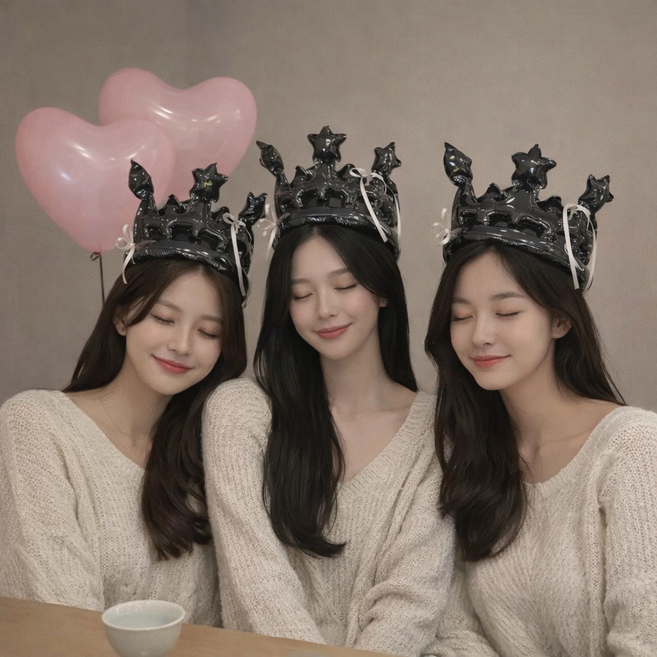 파티에진심인사람들 왕관풍선 생일 모자 티아라 머리띠 생일파티 이벤트 소품, 3개, 블랙