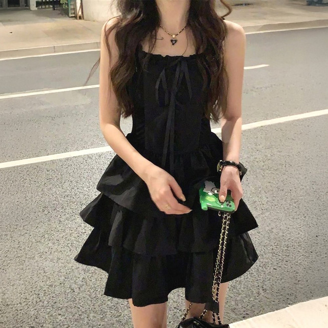 cammello 블랙돌 캉캉 나시 미니 원피스 빅 러플 고스 드레스