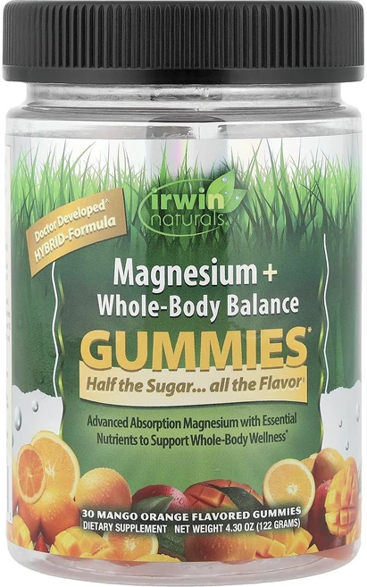 메이커제품입니다 Irwin Naturals 마그네슘 + 전신 균형 구미젤리 망고 오렌지 구미젤리 30개 좋은효과를 보실수있습니다, 1개, 30정 - 쿠팡